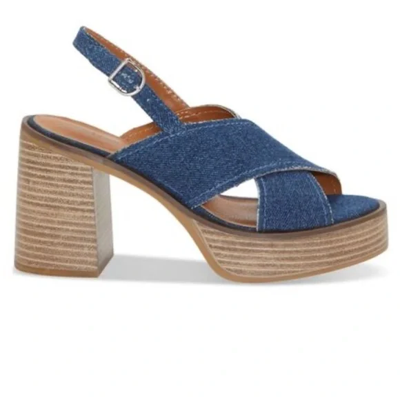NWOT Lucky Brand Navy Denim 1 Platform Delmie High Heel Sandal Size 9 - Picture 2 of 7